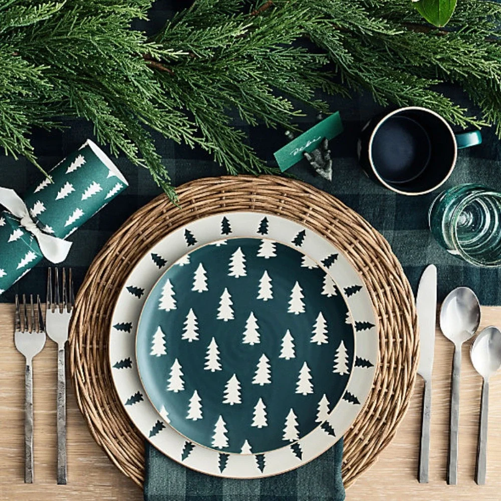 New! Crate&Barrel Green Tree Stoneware Salad Plate